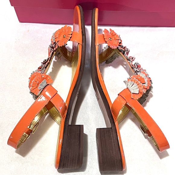 J. Crew Aurora Patent T-strap Sandals Size 10 Sweet Papaya (Orange) - Picture 10 of 14